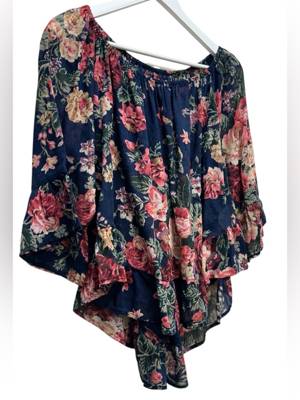 Denim & Supply Ralph Lauren Navy Floral Printed Top Bohemian Cottagecore Large - Picture 4 of 9